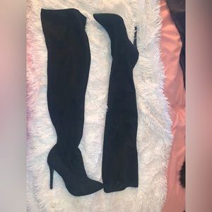 Black suede thigh high boots